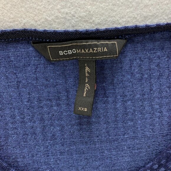 BCBG Maxazria Shirt Womens XXS Blue Black Pullover Stretch Peplum‎ Jacquard - Picture 11 of 12